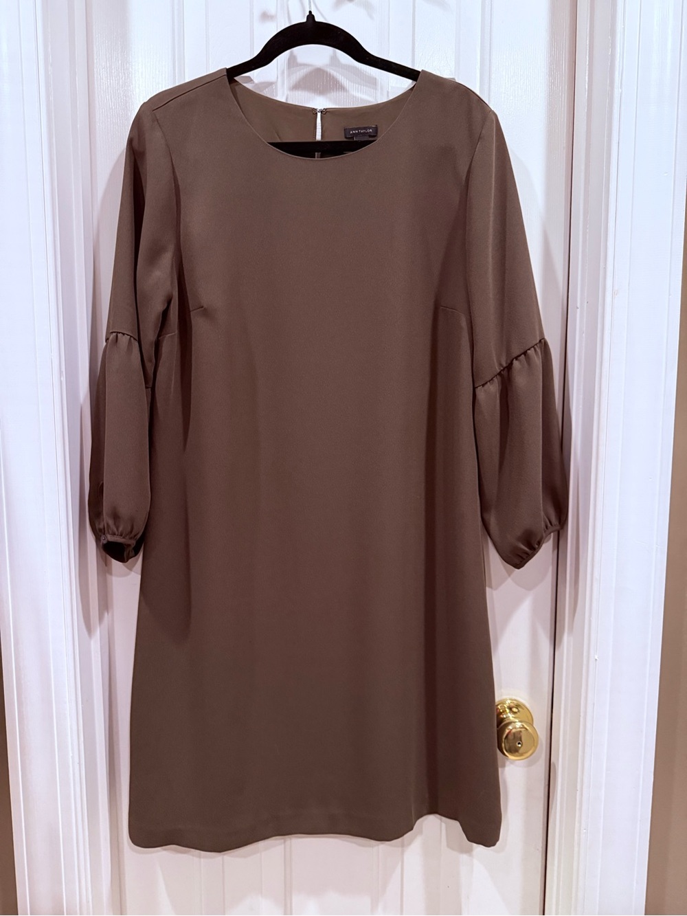 Ann Taylor Brown Puff-Sleeve Midi Shift Dress
